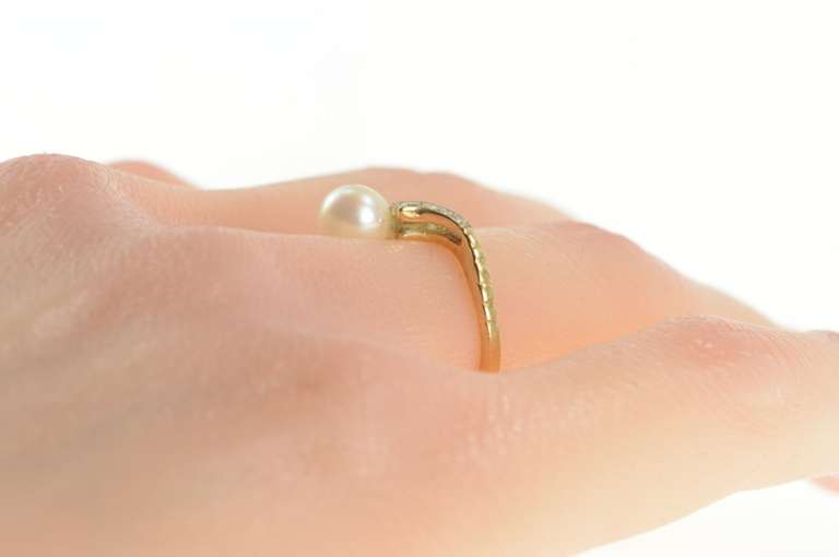 14K Yellow Gold Pearl Diamond Accent Bypass Engagement Ring
