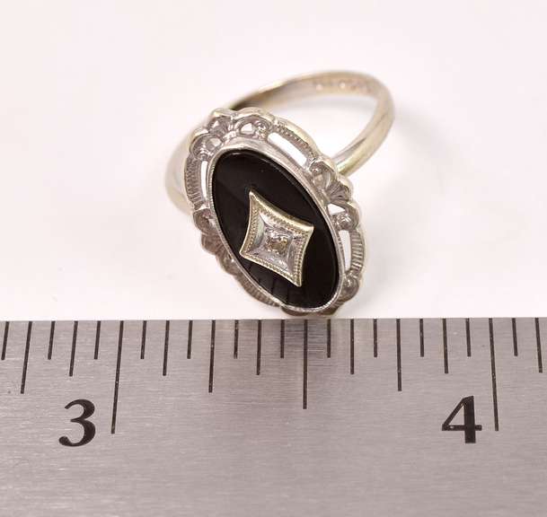 Lovely Onyx and Diamond Ring in White Gold