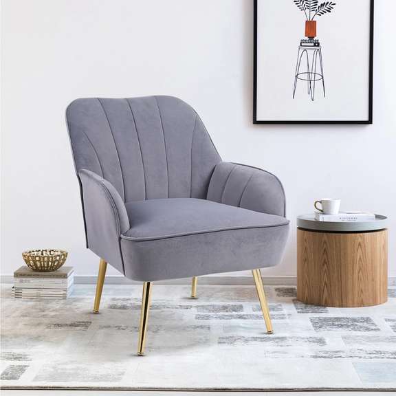 Single Sofa Chair Flannel Upholstered Metal Legs
