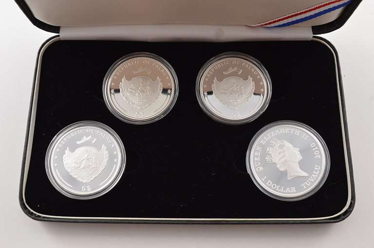 2008, 2009, 2014 Palau 5 Dollar & 2010 Tuvalu $1 1 Oz Silver Pf Set