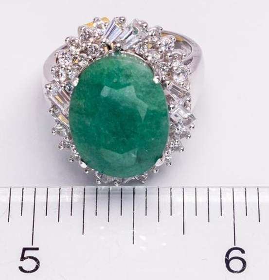 Ravishing Massive 10.50CTS Natural Emerald & Sapphire Ring, Sterling