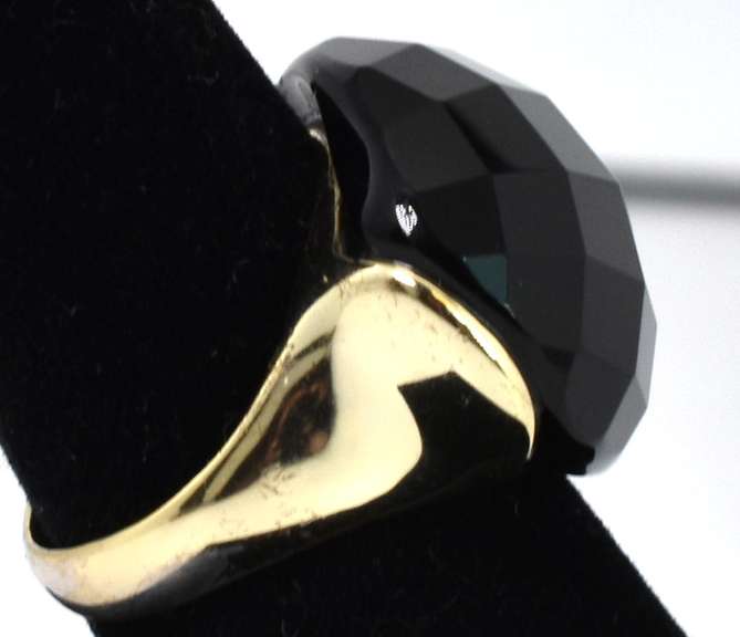 Silver Ring With Massive Faceted Black Stone