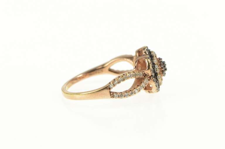 Sterling Silver Pave Flower Halo Promise White & Brown CZ Ring