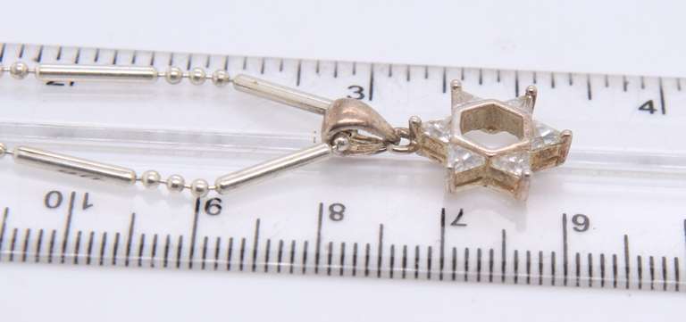 Vintage Sterling Silver Cubic Zirconia Star Pendant on Beads Silver Chain