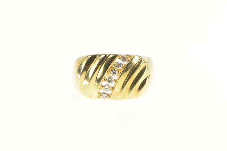 14K Yellow Gold 0.18 Ctw Diamond Channel Grooved Statement Ring