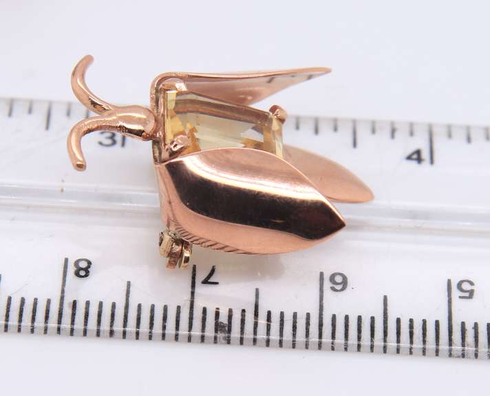 Vintage Set of Rose Gold Citrine and Ruby Bug Pin
