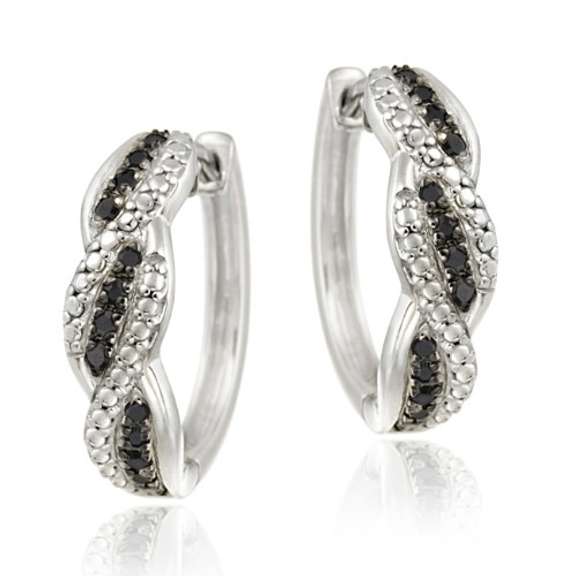 Sterling Silver 1/4ct. TDW Black Diamond Twisted Hoop Earrings