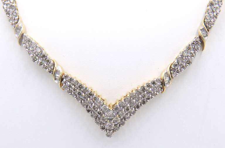 Majestic White and Yellow Gold Chevron Diamond Necklace
