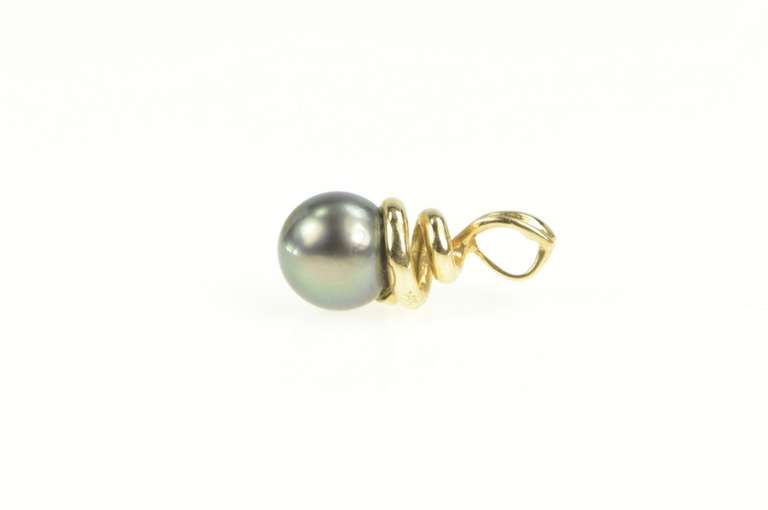 14K Yellow Gold Tahitian Pearl Inset Swirl Spiral Statement Pendant