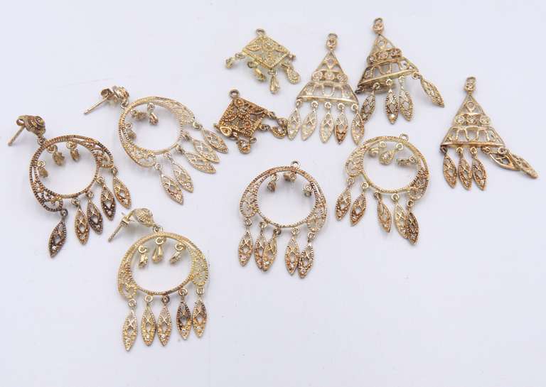 Group Lot of 2 Vinatge Sterling Silver Dangle Earrings with Extra Dangles