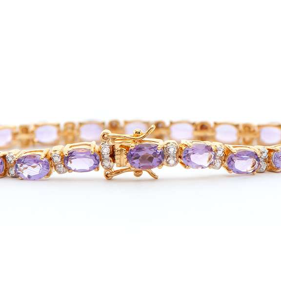 Plated 18KT Yellow Gold 13.25ctw Amethyst and Diamond Bracelet