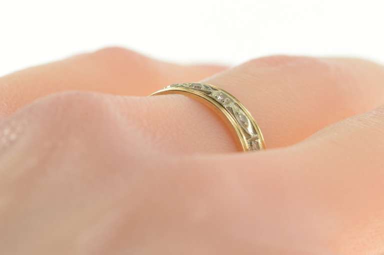 14K Yellow Gold Retro Diamond Geometric Wedding Band Ring