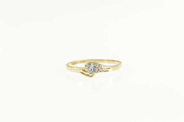 10K Yellow Gold Heart Blue Topaz Diamond December Birthstone Ring