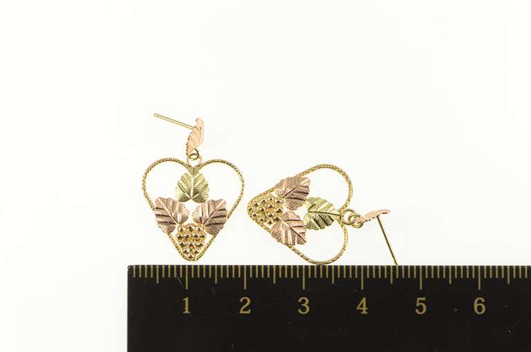 10K Yellow Gold Two Tone Black Hills Leaf Etched Dangle Earrings