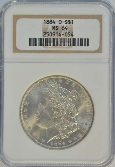 Satiny-white near Gem BU 1884-O Morgan Silver Dollar. NGC MS64