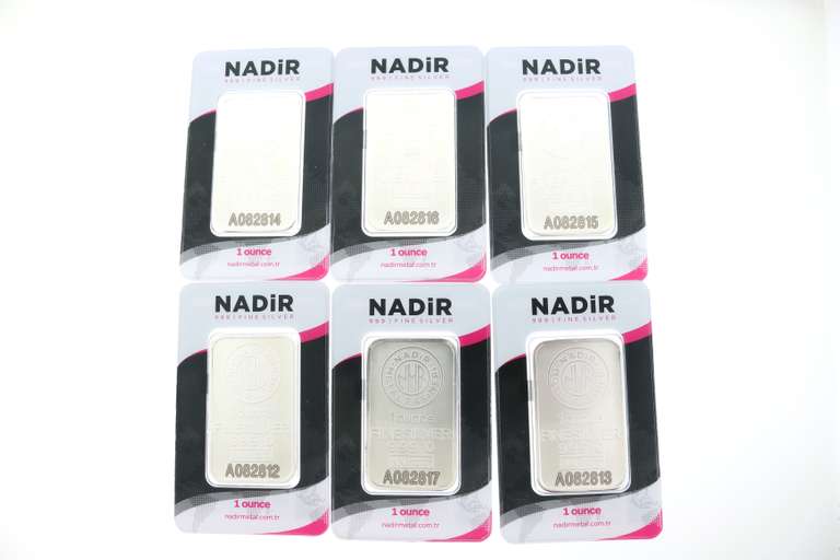 Six Set Pure .999 Silver Bars