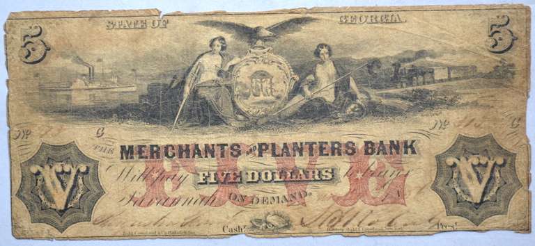 $5 Merchants & Planters Bank 1856 Note