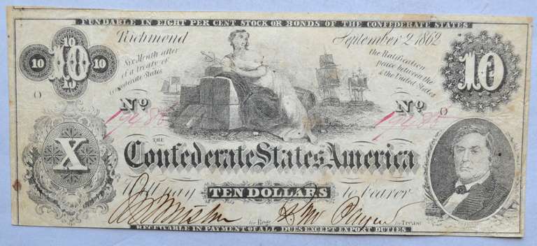 $ 10 Sept 2 1862 Series Confedrate States Note