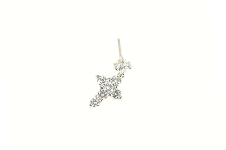 14K White Gold Classic CZ Cross Christian Faith Dangle Single Earring