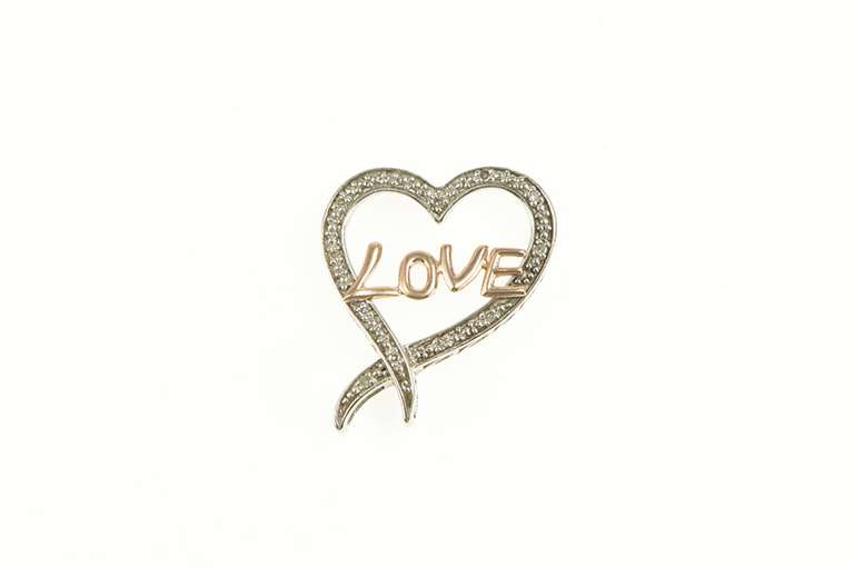 10K White Gold Love Diamond Heart Curvy Romantic Anniversary Pendant