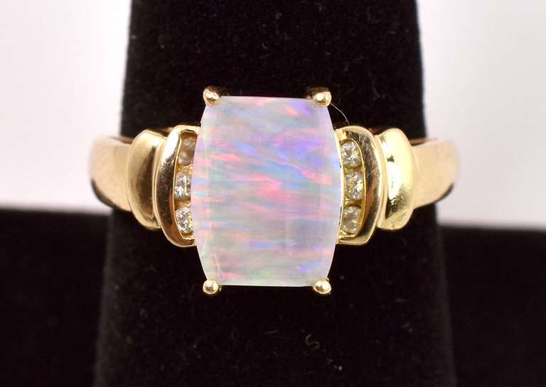 Lovely Opal and Diamond Ring in 14K Yellow Gold