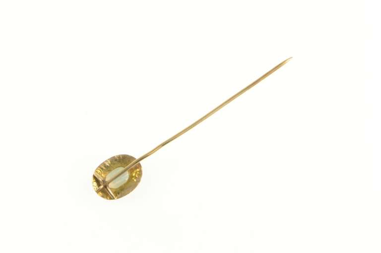 14K Yellow Gold Victorian Ornate Scroll Trim Natural Opal Stick Pin