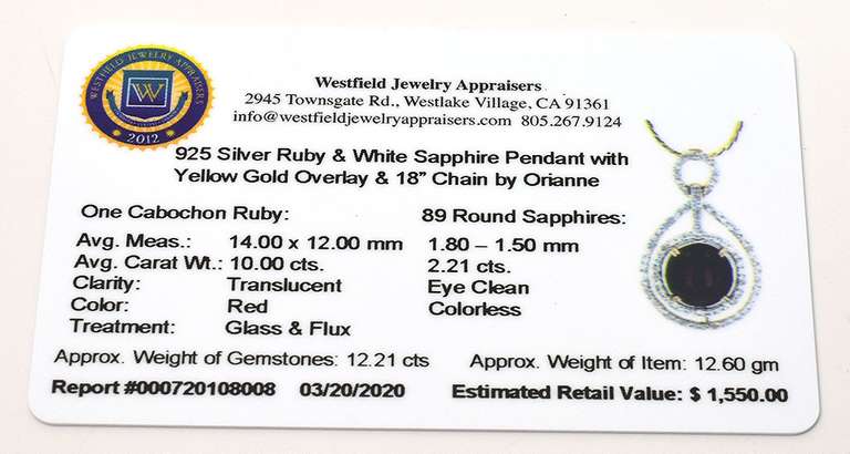 Enamoring Massive 10.00CTS Natural cabochon-Cut Star Ruby & White Sapphire Droplet Necklace in Vermeil