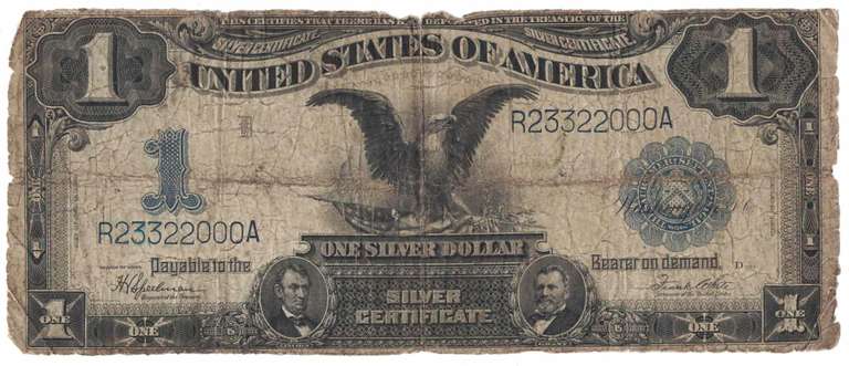 1899 $1 US Black Eagle Paper Money One Dollar Silver Certificate Banknote
