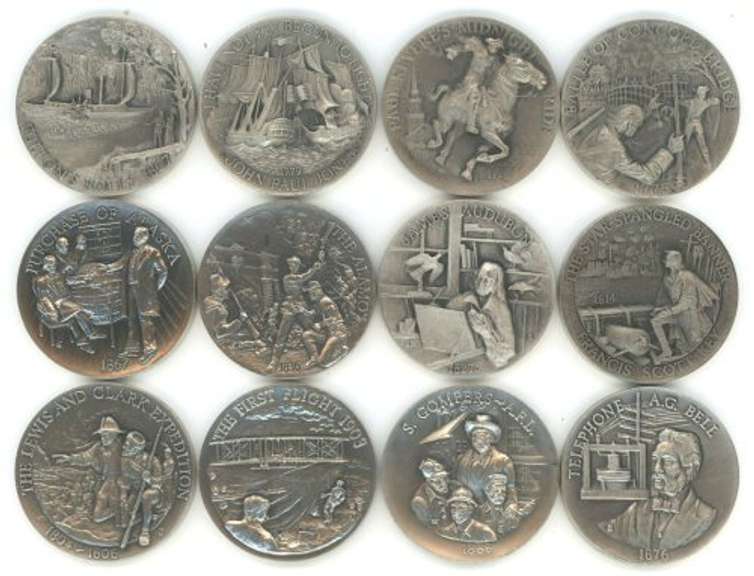 12 Diff. Longines Symphonette Heavy Sterling Silver Medallions