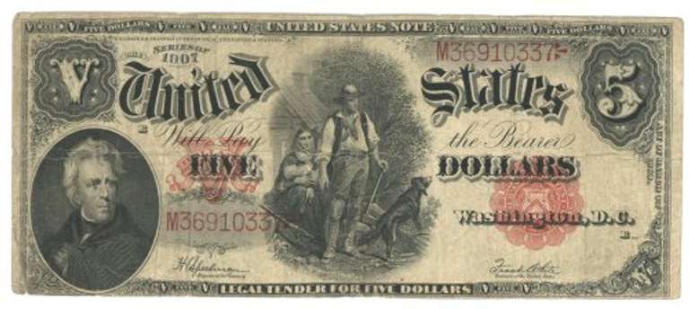Desirable 1907 Series Large Size 'Woodchopper' $5 US Note