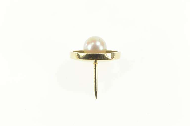 14K Yellow Gold Classic Retro Pearl Inset Round Lapel Pin/Brooch