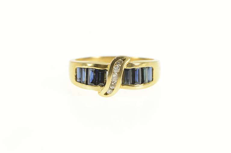 14K Yellow Gold Baguette Sapphire Diamond Wavy Statement Ring