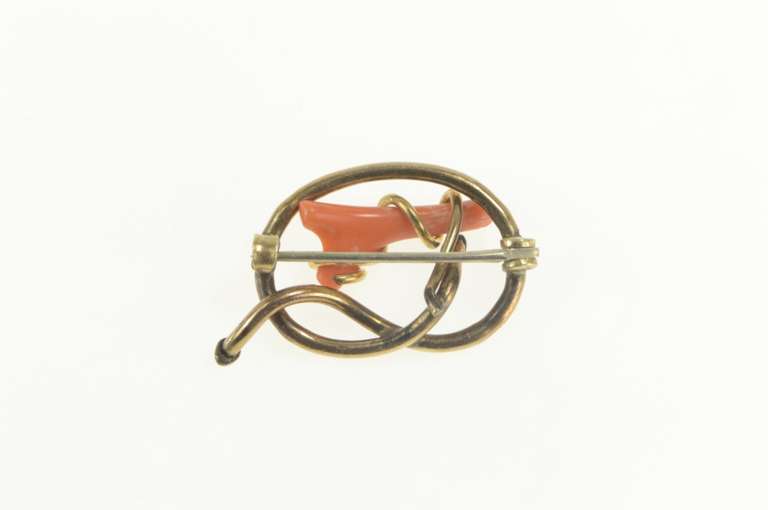 10K Yellow Gold Victorian Elaborate Coral Vine Statement Pin/Brooch