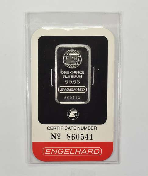 Engelhard 1 Ounce .999 Fine Platinum Bar - COA