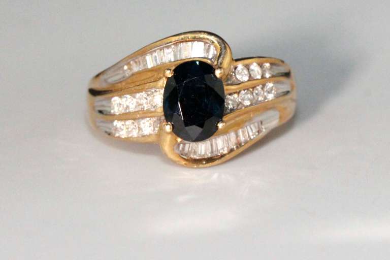 Radiant Natural Sapphire & Diamond Ring in 14k