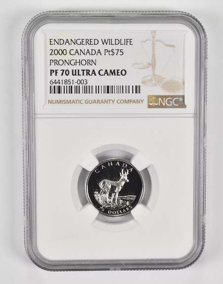 PF70 UCAM 2000 Canada $75 Platinum Pronghorn - Endangered Wildlife NGC