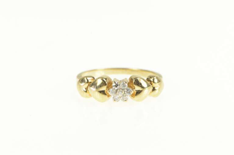 14K Yellow Gold Flower Diamond Cluster Heart Love Promise Ring