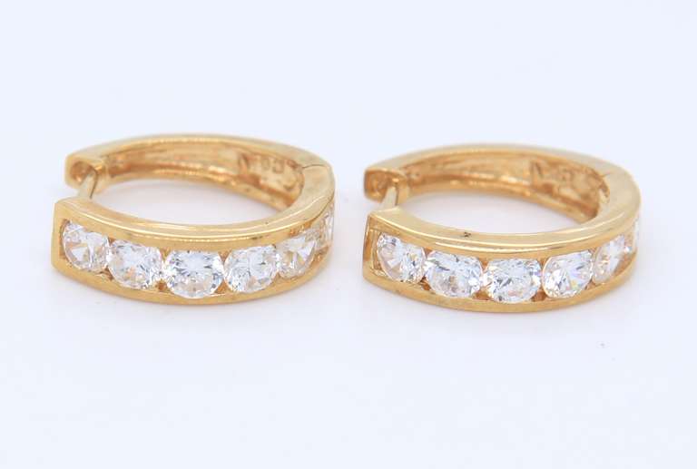 Charming Yellow Gold CZ Huggies Earrings
