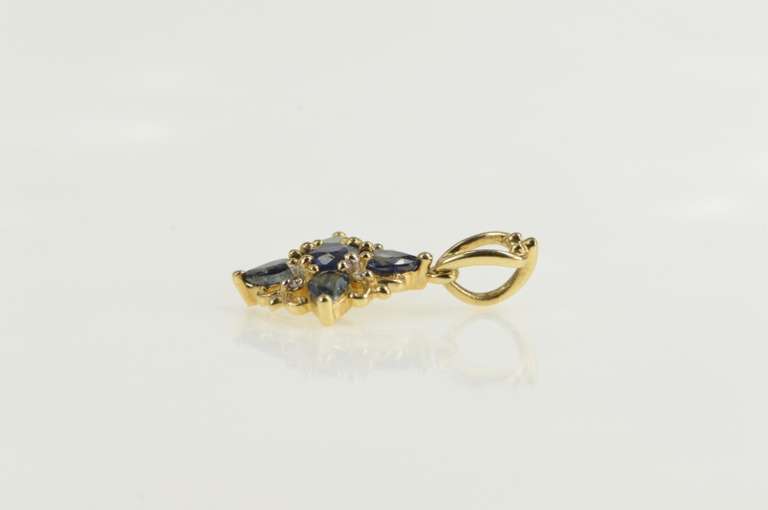 14K Yellow Gold Squared Sapphire Diamond Accent Classic Pendant