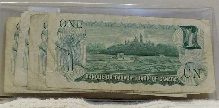 4 notes: Canada $1.00 1973 obsolete.
