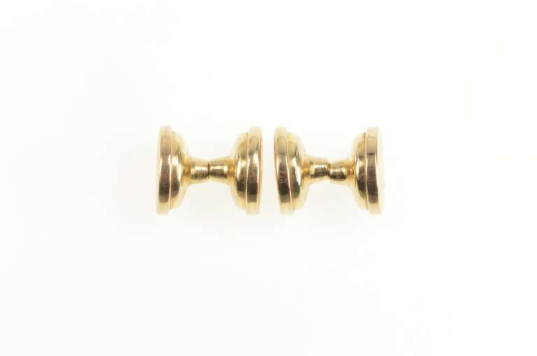 14K Yellow Gold Art Deco Geometric Retractable Chain Cuff Links
