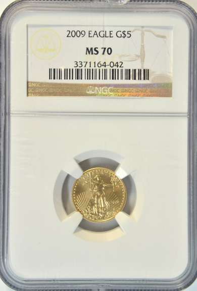 Perfect NGC MS70 graded 2009 $5 American Gold Eagle coin