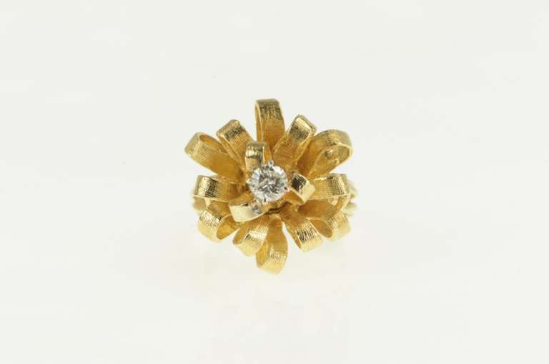 14K Yellow Gold 1950's 0.30 Ct Diamond Ribbon Cluster Cocktail Ring