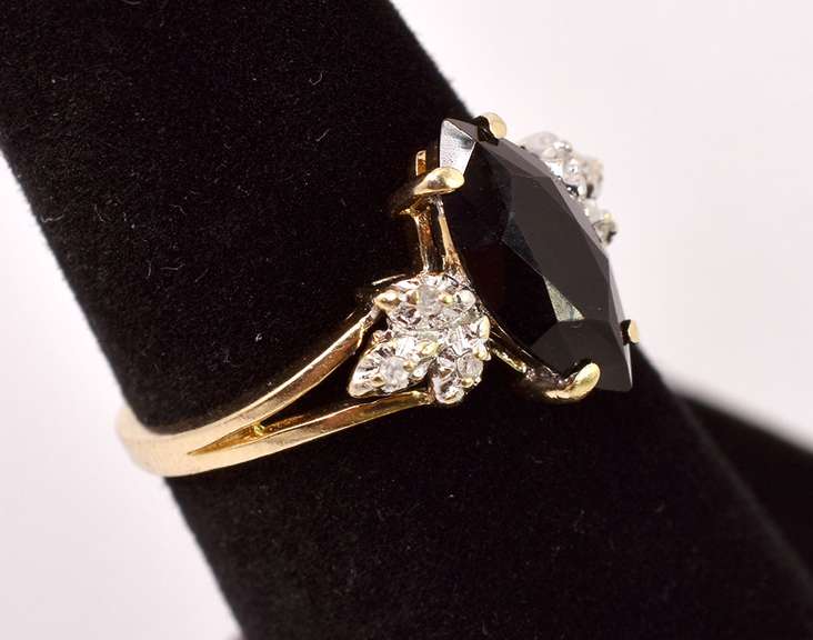 Amazing Black Gemstone and Diamond Ring in Yellow Gold