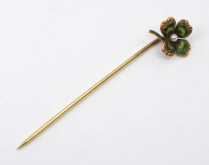 Lucky Vintage Four Leaf Clover Enamel Stickpin