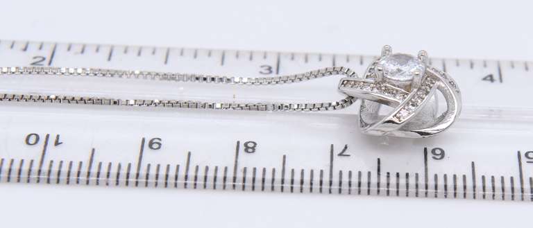 Vintage Sterling Silver Cubic Zirconia Pendant on Chain