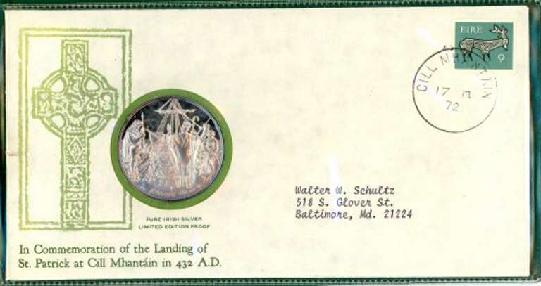 1972 St. Patrick's Day Silver Commemorative Medal and Cache. CoA