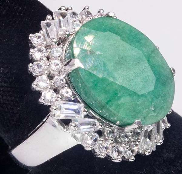 Dazzling Massive 10.50CTS Natural Emerald & Sapphire Ring, Sterling