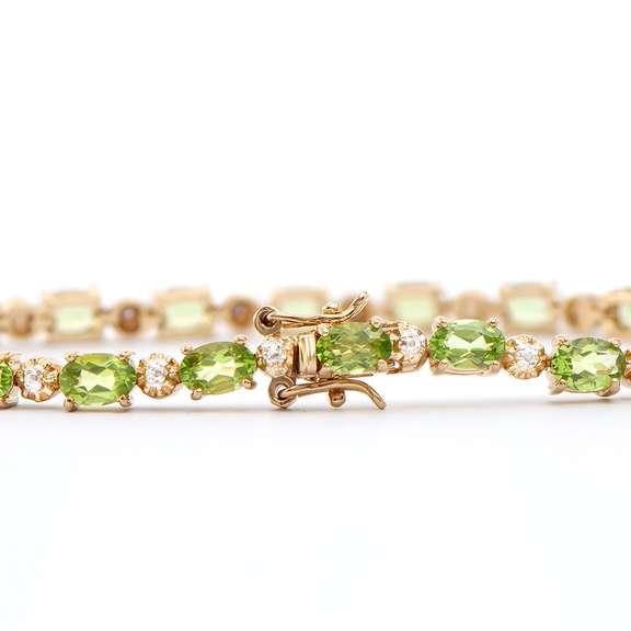 Plated 18KT Yellow Gold 9.00ctw Peridot and Diamond Bracelet