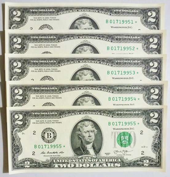 (5) Superb Crisp 2013 $2 Star Replacement Notes New York-Consecutive!